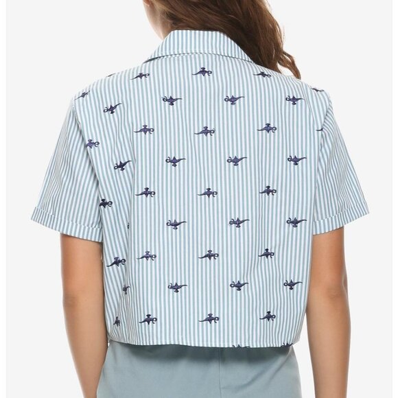 DISNEY Embroidered Aladdin genie lamp Button Up front tie top crop - Picture 3 of 13